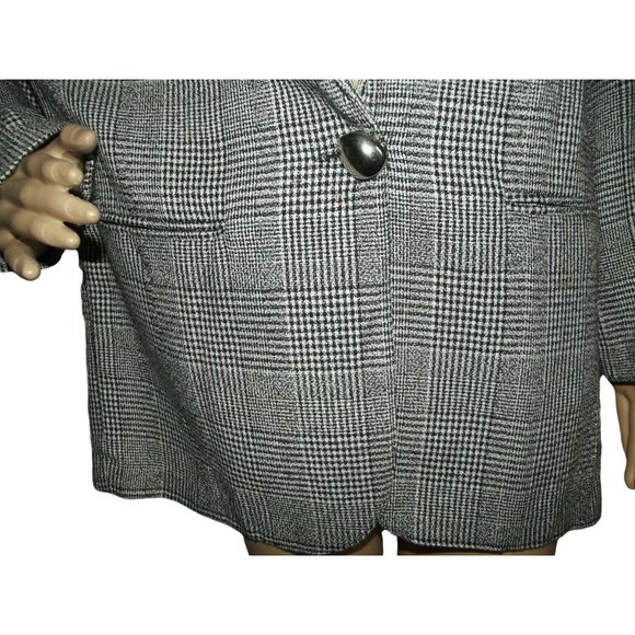 Vtg Michael & Company Blazer Sz Medium Black White Houndstooth Boyfriend Jacket - Picture 3 of 9